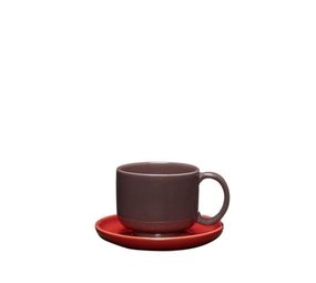 Hubsch Amare cup and saucer burgundy/red set of 4 pieces