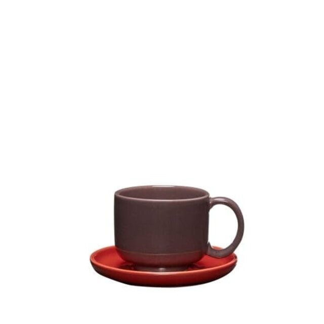 Hubsch Amare kop en schotel burgundy/rood set van 4 stuks - 211707