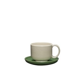 Hubsch Juego de taza y plato Amare arena/verde de 4 piezas