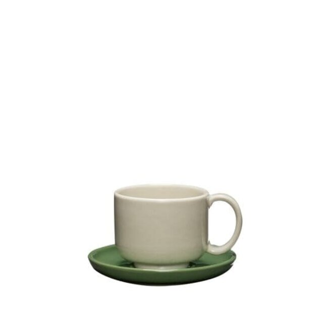 Hubsch Juego de taza y plato Amare arena/verde de 4 piezas - 211706 Hubsch Juego de taza y plato Amare arena/verde de 4 piezas - 211706