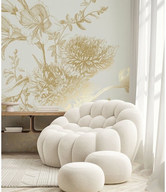 KEK Amsterdam Gull Gravert blomstertapet sand MW-144 300x280cm