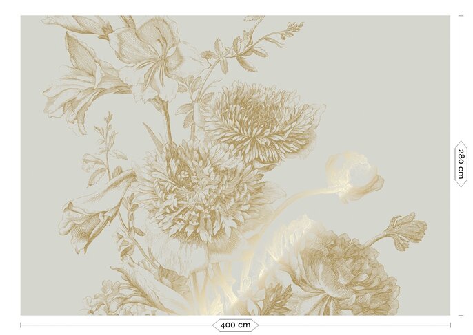 KEK Amsterdam Goud Engraved bloemen behang zand MW-145 400x280cm
