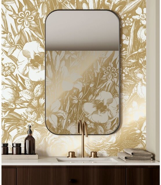 KEK Amsterdam Papel pintado floral grabado dorado blanco roto MW-132 300x280cm