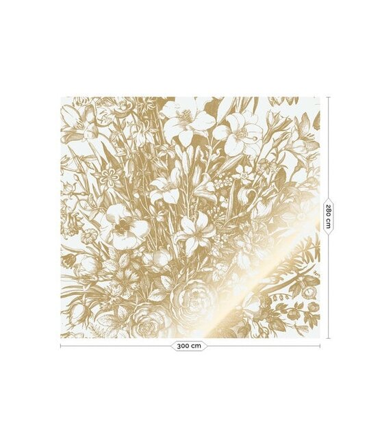 KEK Amsterdam Gold gravierte Blumentapete Wollweiß MW-132 300x280cm