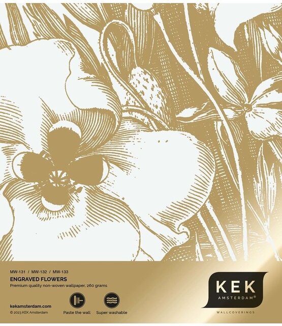 KEK Amsterdam Papel pintado floral grabado dorado blanco roto MW-132 300x280cm