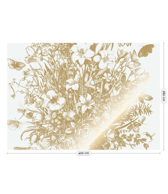 KEK Amsterdam Goud Engraved bloemen behang off white MW-133 400x280cm