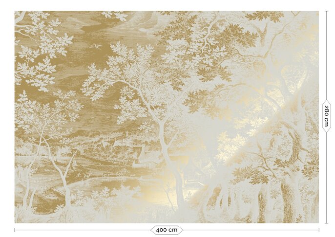 KEK Amsterdam Guldgraverad landskap tapet sand MW-169 400x280cm