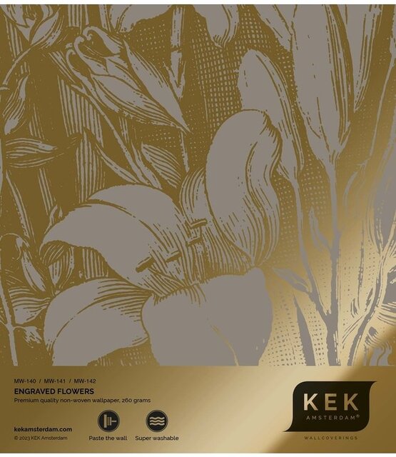 KEK Amsterdam Gold Engraved floral wallpaper gray MW-140 200x280cm