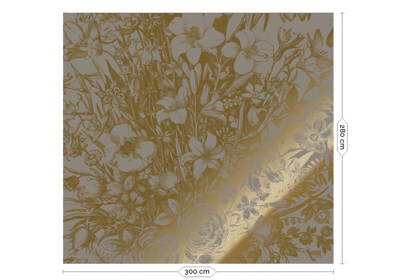 KEK Amsterdam Gold gravierte Blumentapete grau MW-141 300x280cm