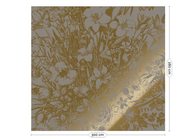 KEK Amsterdam Gold gravierte Blumentapete grau MW-141 300x280cm