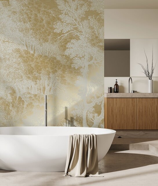 KEK Amsterdam Guldgraverad landskap tapet sand MW-156 300x280cm