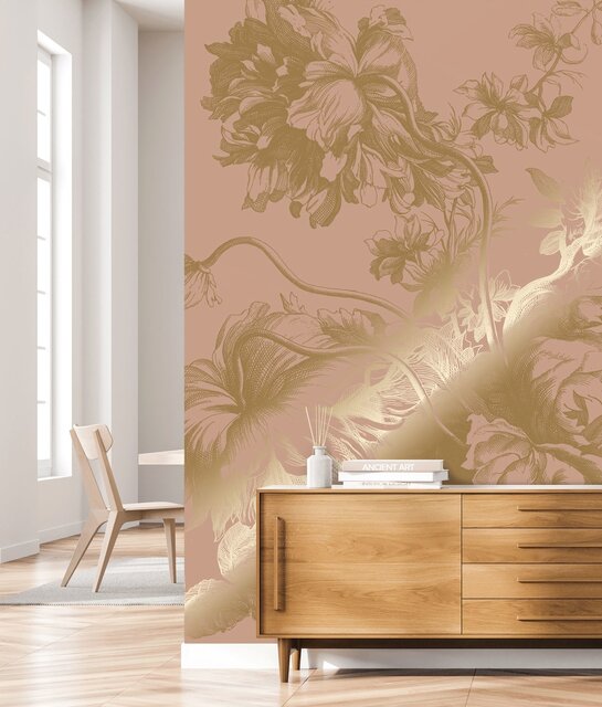 KEK Amsterdam Gold Engraved floral wallpaper nude MW-120 300x280cm