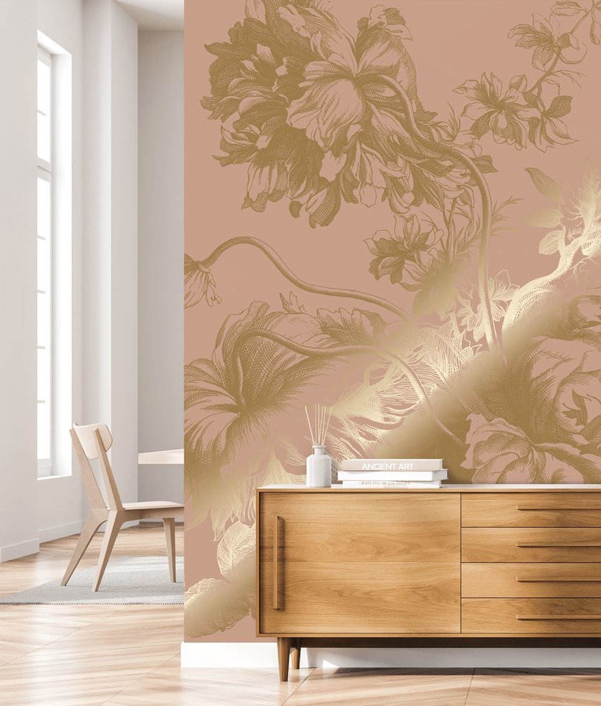 KEK Amsterdam Papel pintado floral grabado dorado nude MW-121 400x280cm