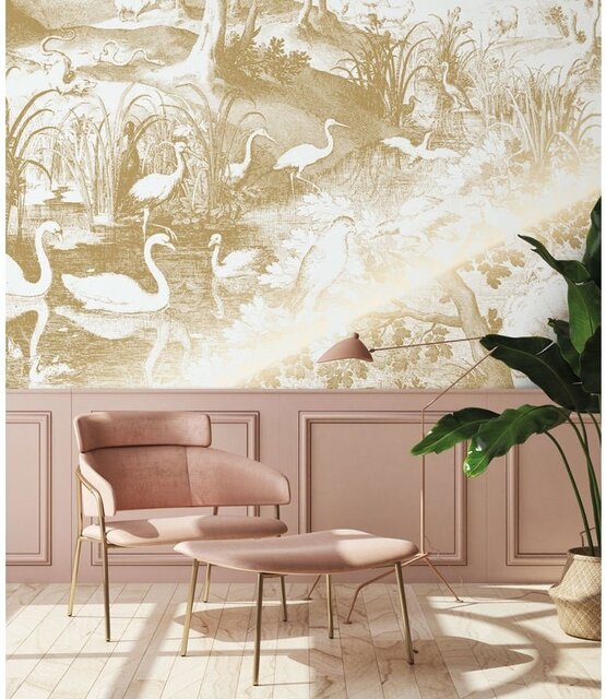 KEK Amsterdam Guldgraverad landskapstapet benvit MW-101 200x280cm