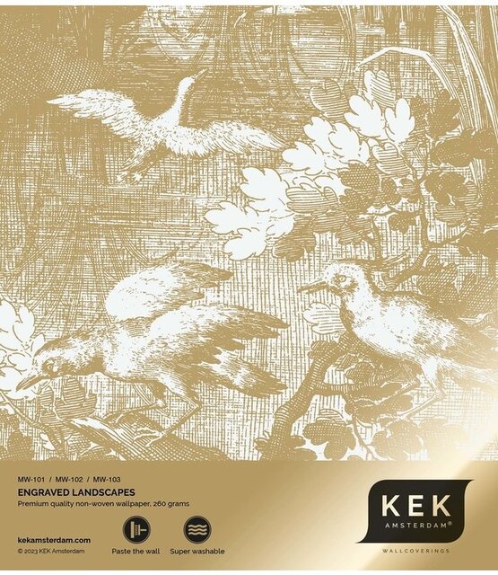 KEK Amsterdam Guldgraverad landskapstapet benvit MW-101 200x280cm