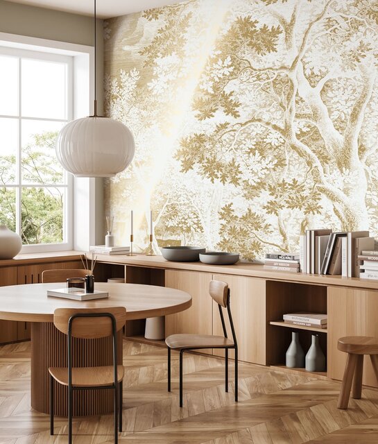 KEK Amsterdam Carta da parati con paesaggi incisi oro bianco sporco MW-165 300x280cm