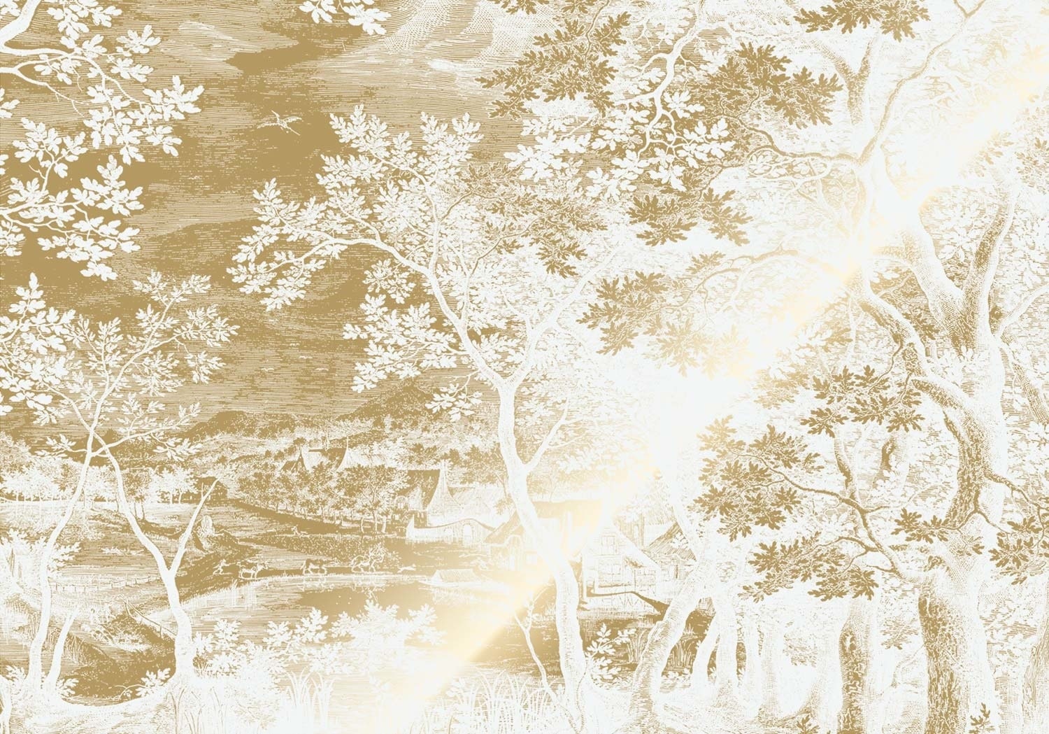KEK Amsterdam Papier peint Paysages gravés or blanc cassé MW-166 400x280cm
