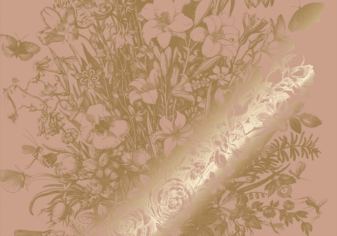 KEK Amsterdam Gravierte Blumentapete in Gold MW-139 - 400x280cm