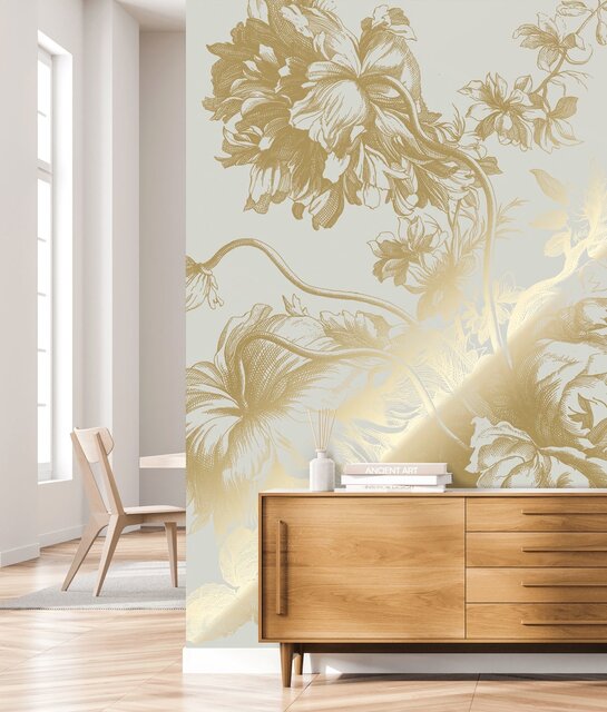 KEK Amsterdam Carta da parati floreale dorata incisa sabbia MW-118 400x280cm