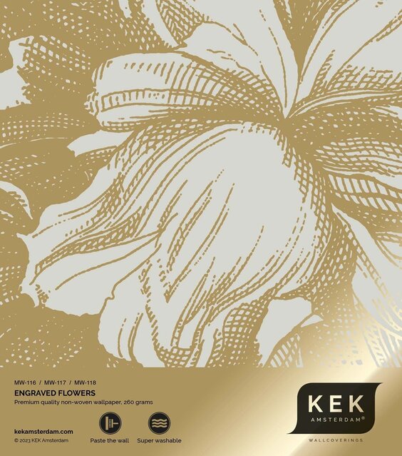 KEK Amsterdam Carta da parati floreale dorata incisa sabbia MW-118 400x280cm