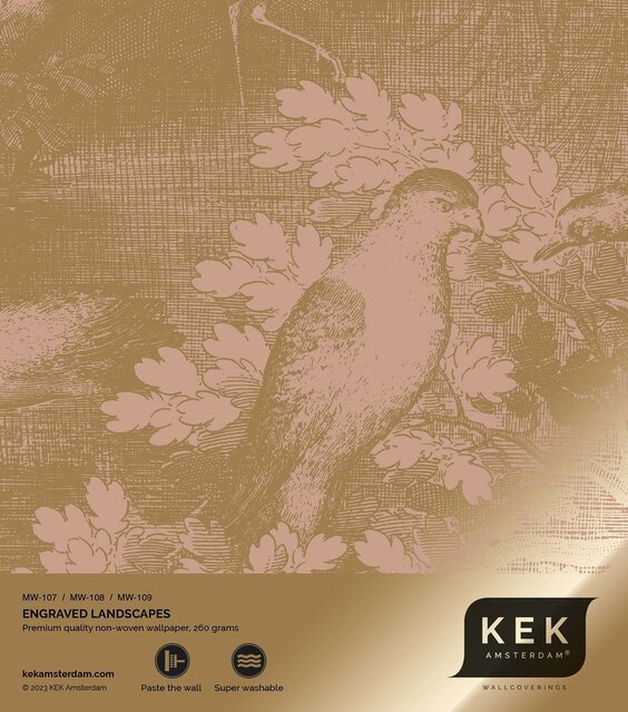 KEK Amsterdam Papel pintado paisajes grabados dorado nude MW-107 200x280cm