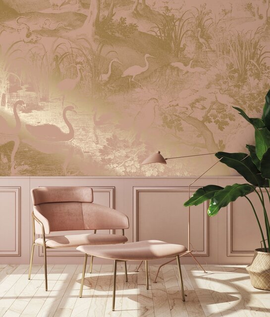 KEK Amsterdam Gold gravierte Landschaften Tapete Nude MW-108 300x280cm
