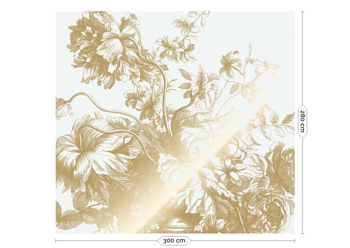 KEK Amsterdam Papel pintado floral grabado dorado blanco roto MW-114 300x280cm