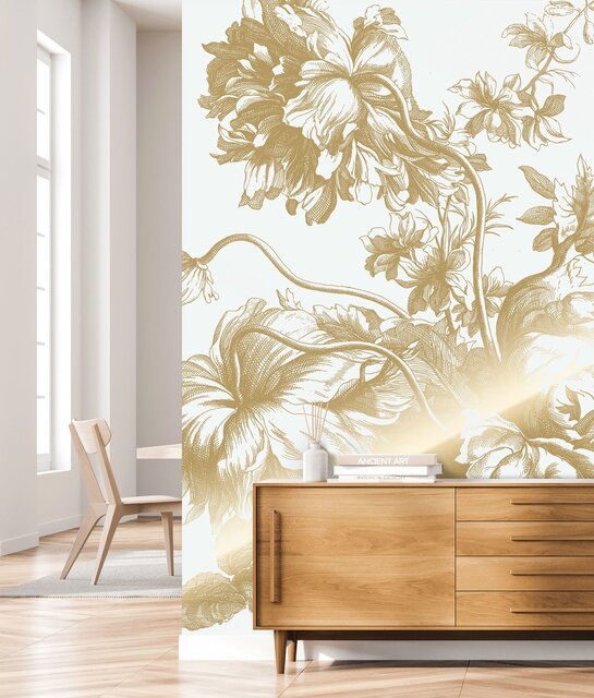 KEK Amsterdam Goud Engraved bloemen behang off-white MW-115 400x280cm