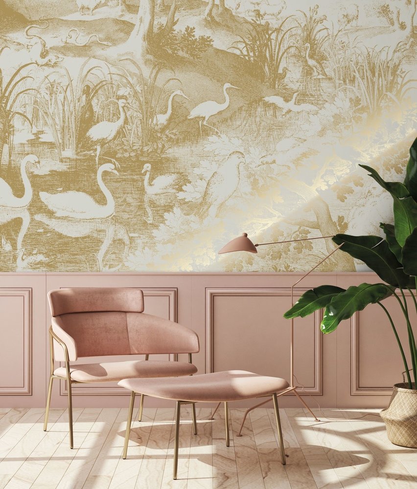 KEK Amsterdam Papier peint paysages gravés or sable MW-104 200x280cm