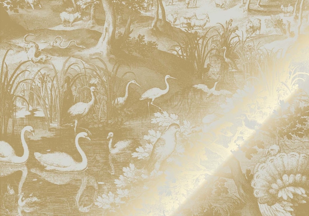 KEK Amsterdam Carta da parati con paesaggi incisi oro sabbia MW-105 300x280cm