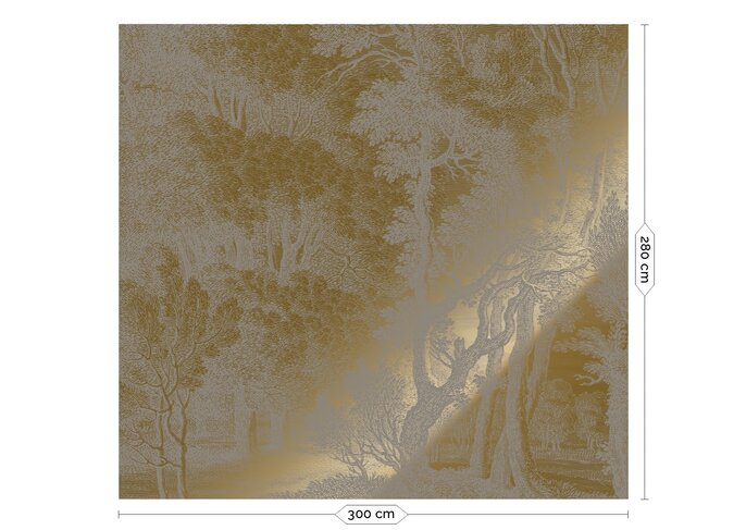 KEK Amsterdam Papel pintado dorado paisajes grabados gris MW-162 300x280cm