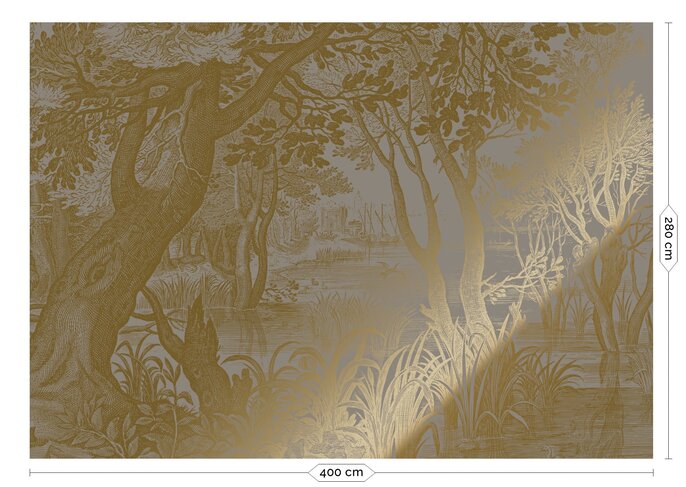 KEK Amsterdam Gold Engraved landscapes wallpaper gray MW-100 400x280cm