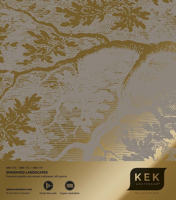 KEK Amsterdam Guldgraverad landskapstapet grå MW-173 200x280cm
