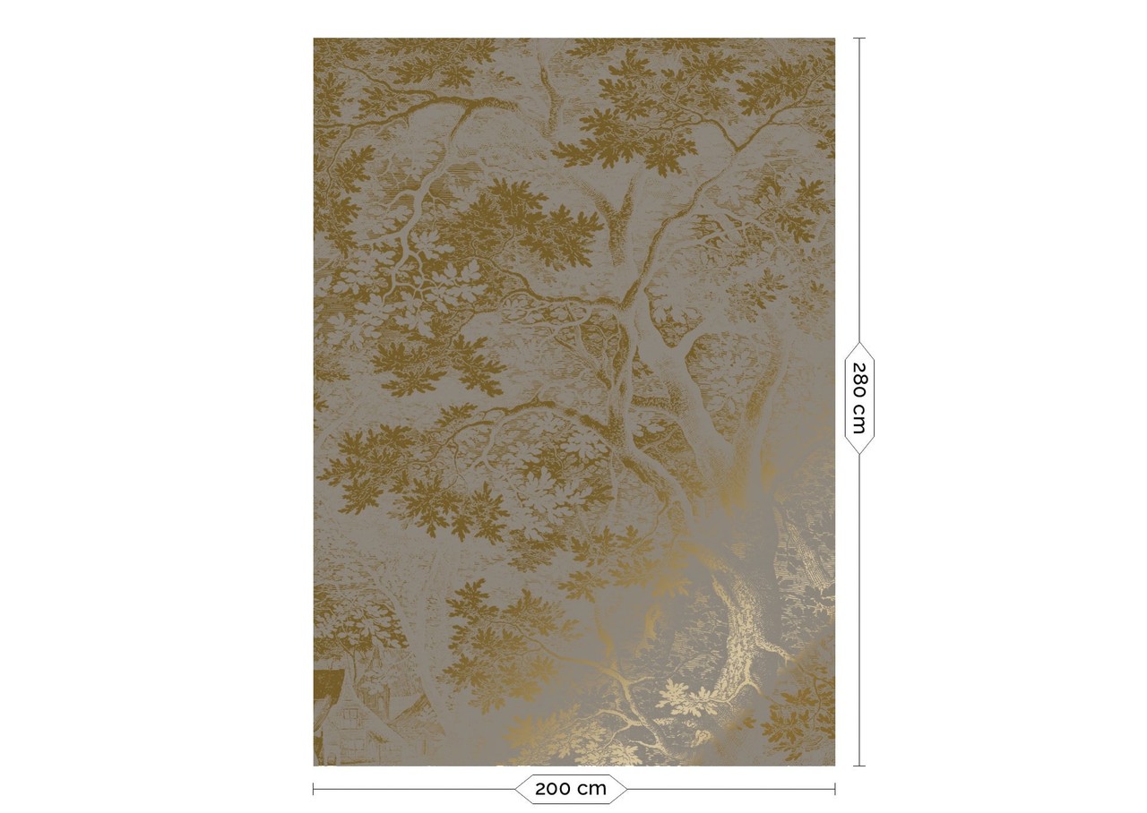 KEK Amsterdam Carta da parati con paesaggi incisi oro grigio MW-173 200x280cm