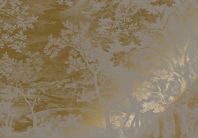 KEK Amsterdam Goud Engraved landschappen behang grijs MW-174 300x280cm