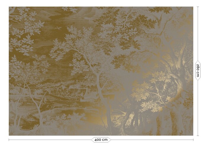 KEK Amsterdam Goud Engraved landschappen behang grijs MW-175 400x280cm