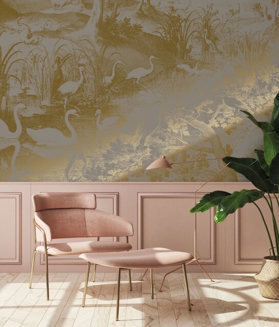 KEK Amsterdam Papier peint Paysages gravés or gris MW-110 200x280cm