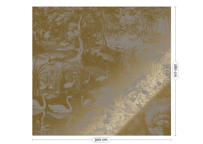 KEK Amsterdam Goud Engraved landschappen behang grijs MW-111 300x280cm