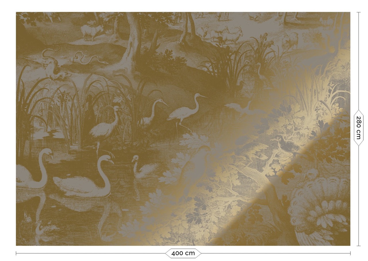 KEK Amsterdam Carta da parati con paesaggi incisi oro grigio MW-112 400x280cm