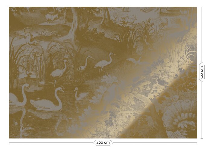 KEK Amsterdam Carta da parati con paesaggi incisi oro grigio MW-112 400x280cm