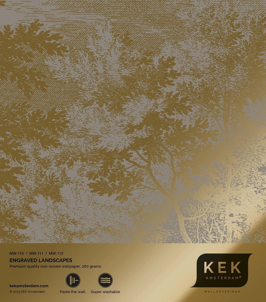 KEK Amsterdam Carta da parati con paesaggi incisi oro grigio MW-112 400x280cm