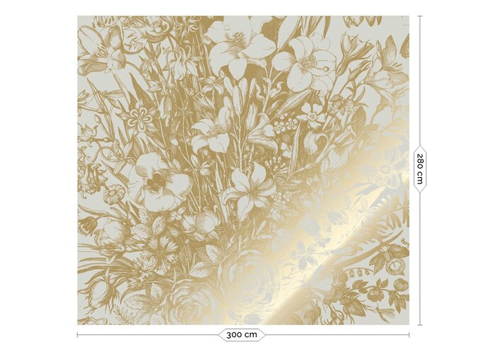 KEK Amsterdam Gold Engraved floral wallpaper sand MW-135 300x280cm