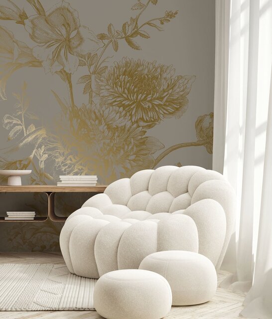 KEK Amsterdam Gold gravierte Blumentapete grau MW-149 200x280cm