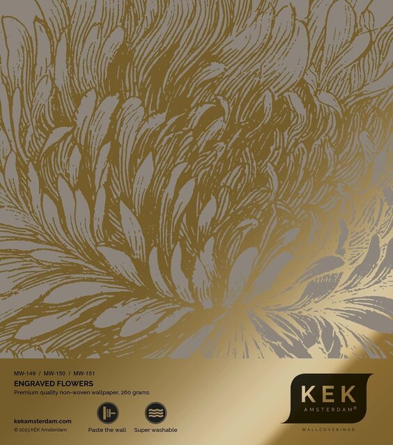 KEK Amsterdam Gold gravierte Blumentapete grau MW-149 200x280cm