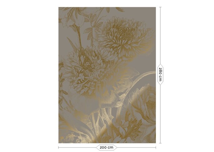 KEK Amsterdam Papier peint floral gravé doré gris MW-149 200x280cm