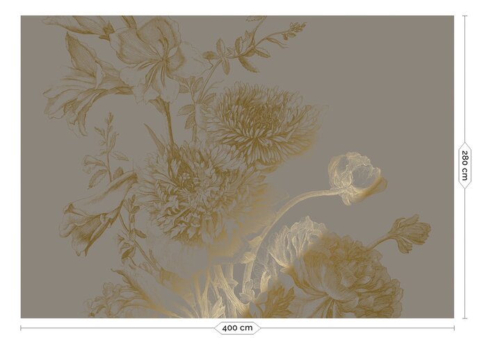 KEK Amsterdam Gold gravierte Blumentapete grau MW-151 400x280cm