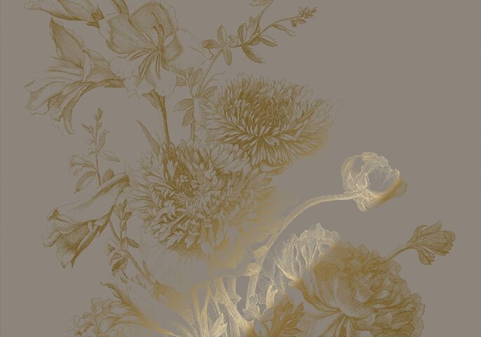 KEK Amsterdam Gold gravierte Blumentapete grau MW-151 400x280cm
