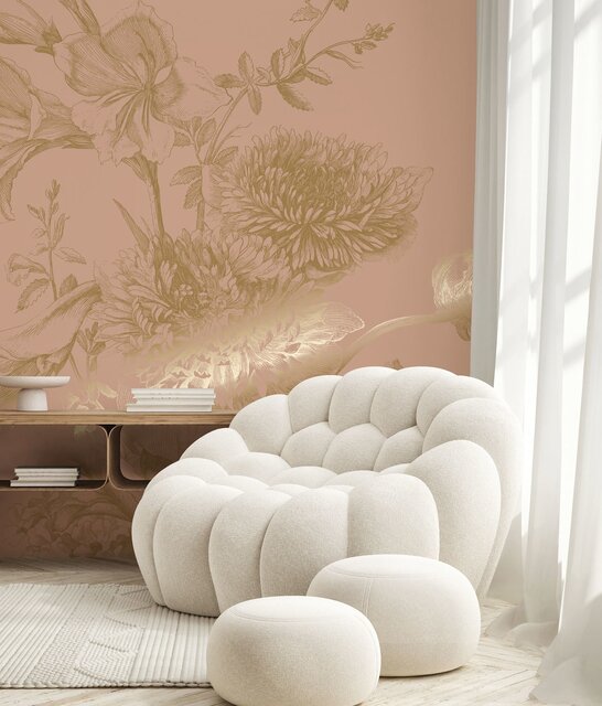 KEK Amsterdam Gold gravierte Blumentapete Nude MW-148 400x280cm