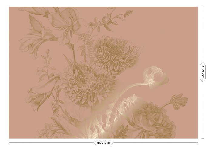 KEK Amsterdam Gold gravierte Blumentapete Nude MW-148 400x280cm