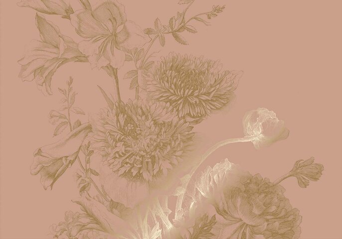 KEK Amsterdam Gold gravierte Blumentapete Nude MW-148 400x280cm